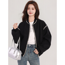 批发已出货2026<b class='q'>秋</b>季新款复古休闲短款棒球服女宽松黑色开衫夹克外套