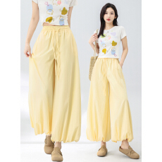 批发已出货2026春季新款黄色花苞裙裤高腰宽松显瘦灯笼裤小个子阔腿裤