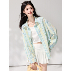 批发已出货2026春新款外套宽松<b class='q'>长袖</b>格子<b class='q'>衬衫</b>慵懒设计感上衣曼波风开衫