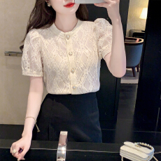 批发已出货2026夏季新款短袖蕾丝衫上衣气质衬衫洋气镂空短袖打底衫女