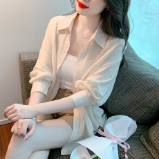 批发已出货2026夏季新款薄款防晒衬衫<b class='q'>中长款</b>宽松透气雪纺开衫外搭衬衣