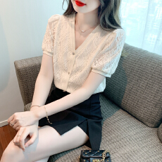 批发已出货2026<b class='q'>夏季</b>新款短袖蕾丝衫上衣气质衬衫洋气镂空短袖通勤装女