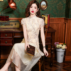 批发已出货2026夏季新款国风连衣裙拼接收腰显瘦复古改良旗袍长裙子女