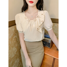 批发已出货2026夏季新款绣花领上衣女宽松设计感百搭雪纺<b class='q'>衬衫</b><b class='q'>短袖</b><b class='q'>T</b><b class='q'>恤</b>