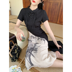 批发已出货<b class='q'>夏季</b>女装新中式国风改良<b class='q'>旗袍</b>清冷感水墨画连衣裙小个子礼服