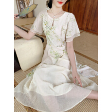 批发已出货国风新中式改良<b class='q'>旗袍</b>盘扣假两件连衣裙女<b class='q'>夏季</b>汉元素长裙子