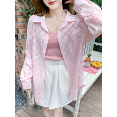 批发已出货2026夏季新款百搭小个子格子长袖衬<b class='q'>衫</b><b class='q'>空调</b><b class='q'>衫</b>防晒衬<b class='q'>衣</b>罩<b class='q'>衫</b>女