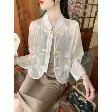 批发已出货2026夏季新中式<b class='q'>欧根纱</b>防晒衬衫国风<b class='q'>上衣</b>薄款外搭空调开衫