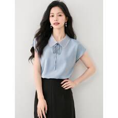 批发已出货2026夏季法式系带钉珠<b class='q'>娃娃领</b>短袖<b class='q'>衬衫</b>气质醋酸缎面小衫上衣