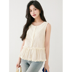 批发已出货2026夏装新款法式无袖波点背心别致百搭木耳拼接上衣女<b class='q'>衬衫</b>