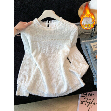 批发已出货白色木耳<b class='q'>立领</b>蕾丝衫加绒衬衫女秋冬法式内搭打底小衫上衣