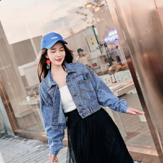 批发实拍短款背后开叉复古牛仔外套女2025春秋新款小个子百搭显瘦上衣