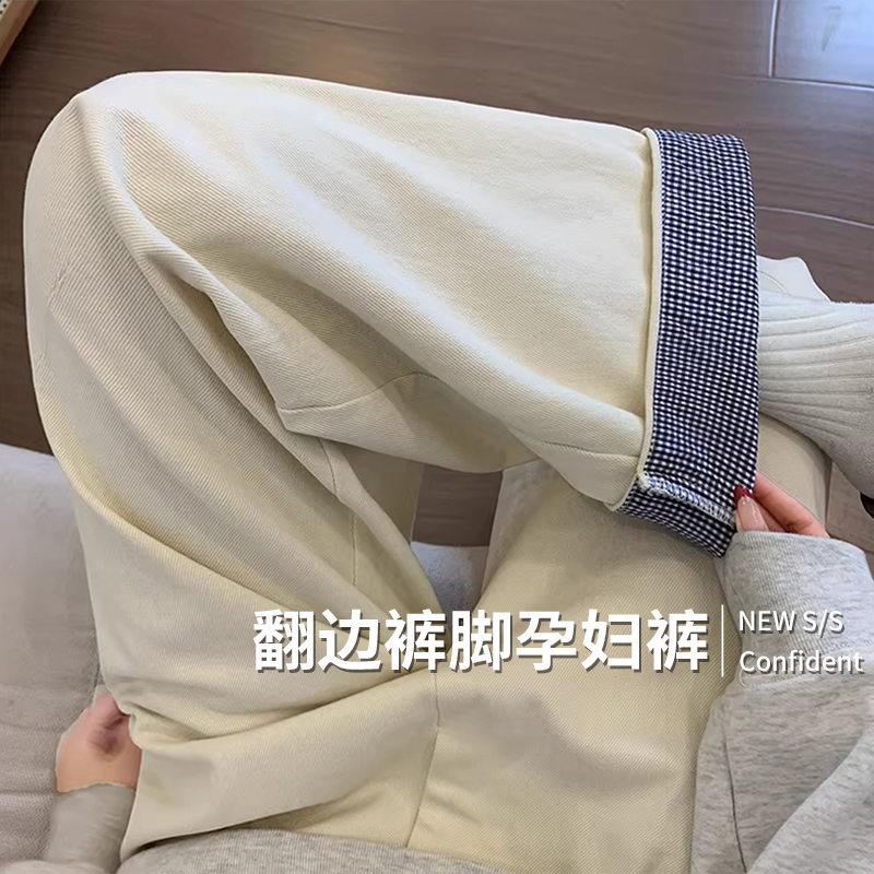 봄 여름 새로운 임산부 바지 면 린넨 외출용 스트레이트 와이드 레그 팬츠 둘 착용 캐주얼 바지 외출용 워크웨어 팬츠 9부 바지