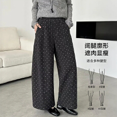 批发秋冬季毛呢<b class='q'>孕妇</b><b class='q'>裤</b>复古波点阔腿九分裤垂感休闲<b class='q'>显瘦</b>长裤