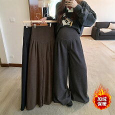 批发秋冬季加绒孕妇毛呢阔腿裤百搭西装裤休闲裤宽松垂感拖地裤长裤