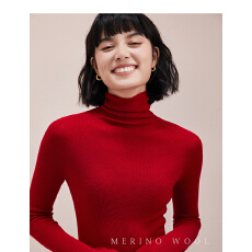 批发本命新年红！无缝一体扬子纱纯羊毛针织衫内搭打底女修身高领毛衣