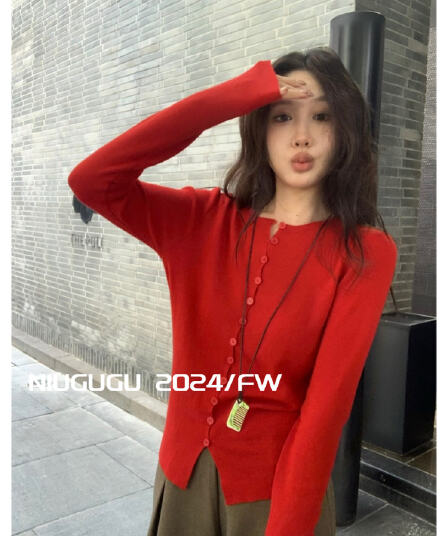 niugugu 미니멀리즘 단색 라운드 넥 긴팔 니트 오픈 가디건 여성 가을 겨울 품격 몸매 가꾸기 부드러운 찹쌀 기본 셔츠 맨위