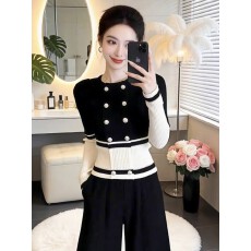 批发黑色长袖针织衫<b class='q'>女</b>装2026新款春季设计感撞色内搭<b class='q'>毛衣</b>打底衫上衣服