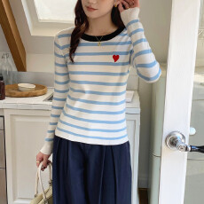 批发韩系撞色<b class='q'>条纹</b><b class='q'>针织衫</b>女早春2026新款高级感内搭打底衫甜辣修身上衣