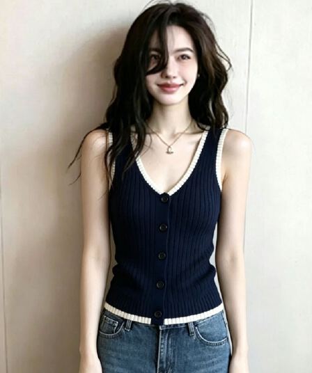 순수한 욕망 섹시함 달콤한 핫걸 레트로 패치워크 색상 캐미솔 외출용 여름 아름다운 아름다운 니트 민소매 맨위