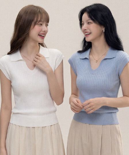 한 부서 품격 고급 센스 니트 스웨터 여성 얇은 스타일 슬림해 보이는 맨위 새로운 다용도 몸매 가꾸기 품격 폴로 칼라 티셔츠