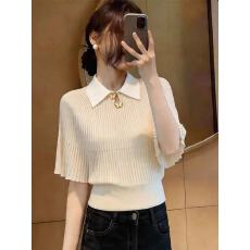 批发杏色斗篷式设计感短袖t恤女夏季薄款辣妹收腰短款气质小香风上衣