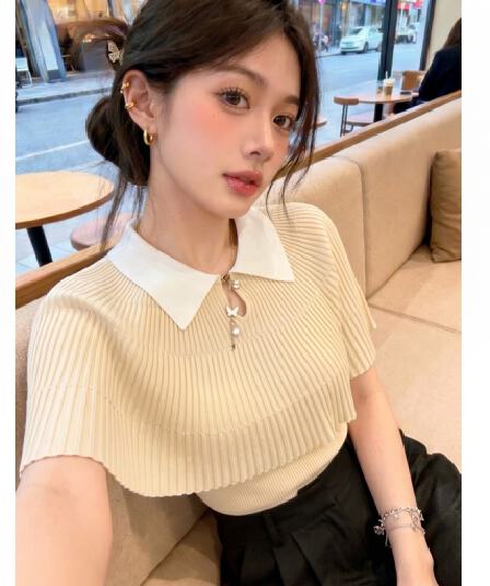 한 부서 학원 스타일 배색 폴로 칼라 반팔 티셔츠 여성 여름 새로운 망토 슬림해 보이는 다용도 그레이트 봐. 의류