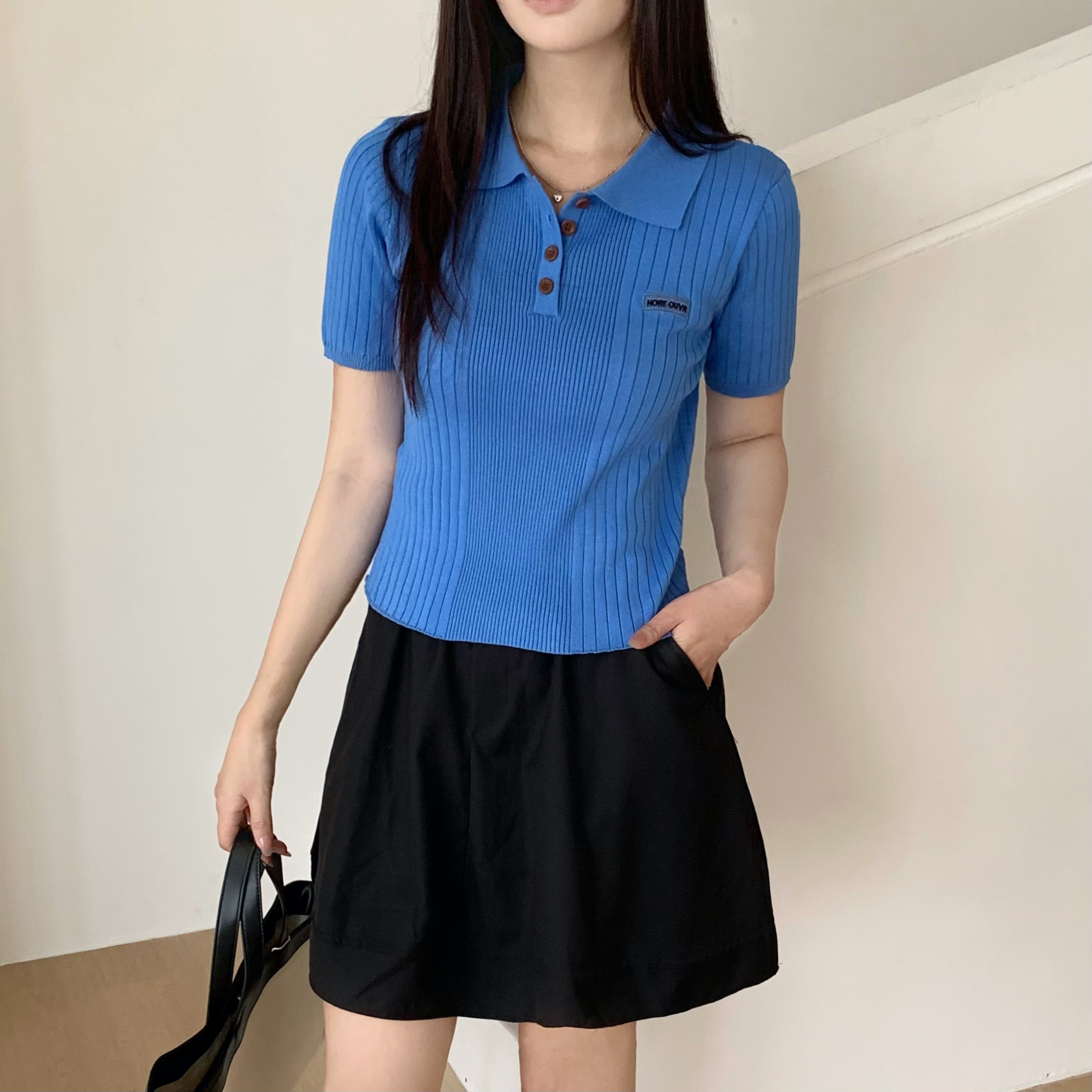 톰 글 래 원인 블루 POLO 셔츠 폴로 칼라 구덩이 기사 몸매 가꾸기 긍정적 인 어깨 반팔 티셔츠 여성 여름 착용 가져 가라. 한 부서 꼬집기 허리 위로 의류