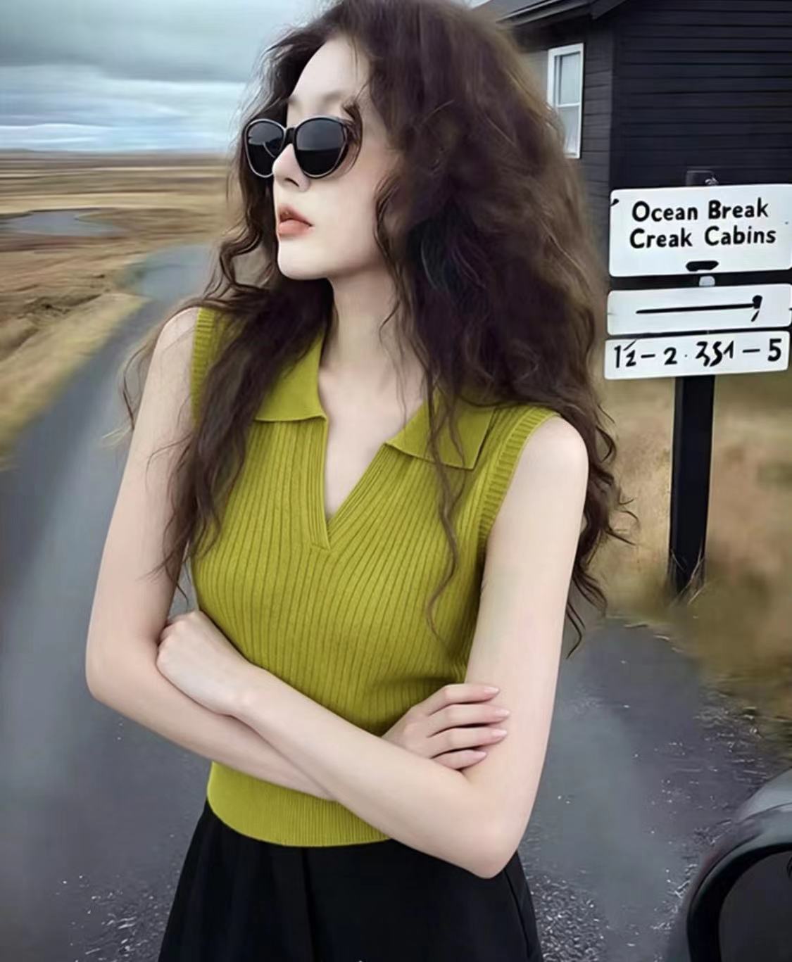2026 여름 새로운 POLO 칼라 민소매 미니멀리즘 슬림해 보이는 조끼 여성 한 부서 몸매 가꾸기 슬림해 보이는 캐주얼 니트 맨위