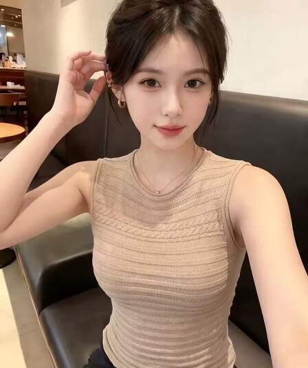 한 부서 미니멀리즘 단색 라운드 넥 민소매 맨위 여자 여름 새로운 사소한 아름다운 슬림해 보이는 다용도 니트 조끼