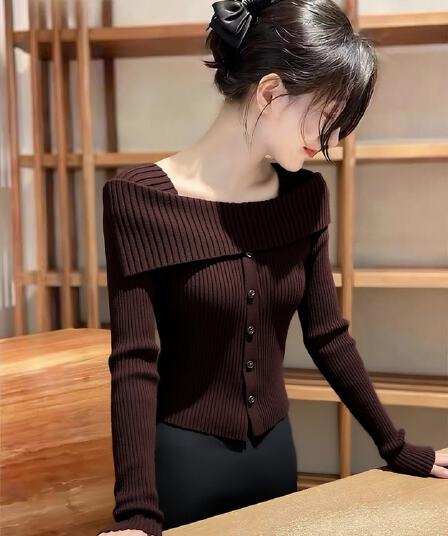 커피 색상 니트 스웨터 여성 가을 만나는 인사이드 가져 가라. 고급 빛 요리 한 품격 고유 한 슈퍼 잘 생긴 몸매 가꾸기 보온 두꺼움 맨위