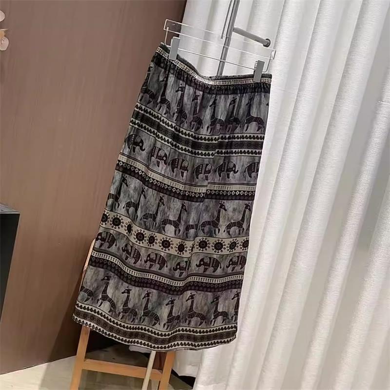 RY5974#欧洲站夏季新款大象花纹度假风半身裙显瘦女裙子