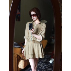 批发套装女2025<b class='q'>夏</b>季新款法式复古气质高级感V领长袖衬衫高腰a摆小短裙