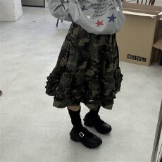 批发秋冬<b class='q'>街头</b>复古迷彩图案褶皱花边底围休闲百搭显瘦半身裙