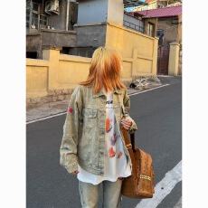 批发美式复古<b class='q'>街头</b>黄泥水洗牛仔牛仔衣男女宽松潮牌夹克外套上衣春秋季