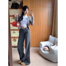 批发灰色辣妹低腰微喇叭休闲西装裤女2025秋季新款设计感宽松直筒裤子