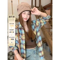 批发曾小咸8/25-8/27叠加限时韩系撞色格子美拉德秋季衬衫