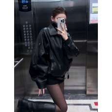 批发黑色皮衣外套女2025春<b class='q'>秋</b>季新款短款夹克酷飒风小个子爆款机车复古