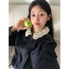 批发韩系<b class='q'>甜美</b>学院风花边拼接翻领夹克牛仔外套女潮2025新款早秋