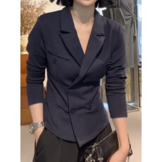 批发2025秋季新款大码女装收腰<b class='q'>设计</b>感百搭显瘦正肩西装领长袖减龄上衣