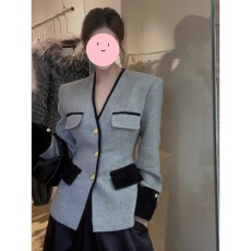 批发高级感撞色<b class='q'>修身</b>毛呢西装外套女秋冬新款气质轻奢单排扣小香风上衣