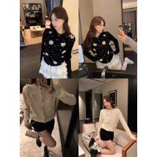 批发圆领小香风钉珠开衫女春秋冬时尚气质<b class='q'>蕾丝</b>毛衣外套珍珠花上衣