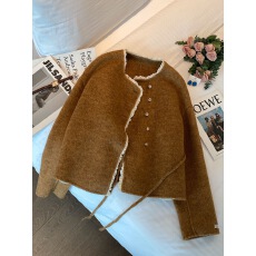 批发加厚黄色美拉德双大衣短款女秋冬2025新款小个子<b class='q'>蕾丝</b>边毛呢外套