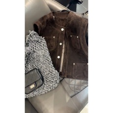 批发冬季欧货<b class='q'>高端</b>工装风咖色马甲美式复古酷飒风百搭无袖背心夹克精致