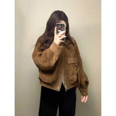 批发复古时髦圆领拉链外套今年流行秋季新款小众复古休闲<b class='q'>通勤</b>夹克上衣