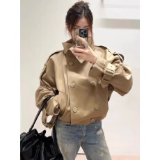 批发2025年早秋季御姐<b class='q'>通勤</b>长袖上衣高级感翻领宽松双排扣夹克外套潮女