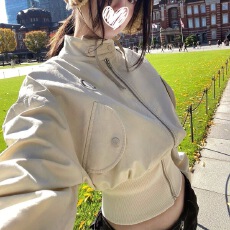 批发立领拉链外套女美式复古收腰落肩显瘦短款夹克2025春季上新甜酷风