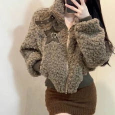批发【羊羔毛】ins冬季立领羊羔绒夹克女软糯慵懒风<b class='q'>短款</b>加绒外套上衣