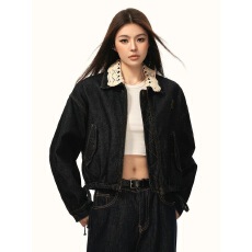 批发美式复古针织翻领牛仔外套女2025年<b class='q'>秋</b>韩版设计感百搭宽松夹克潮