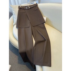 批发咖色叠穿<b class='q'>西装</b>阔腿裤<b class='q'>女</b>2025新款早秋穿搭时尚假两件棕色屁帘长裤子